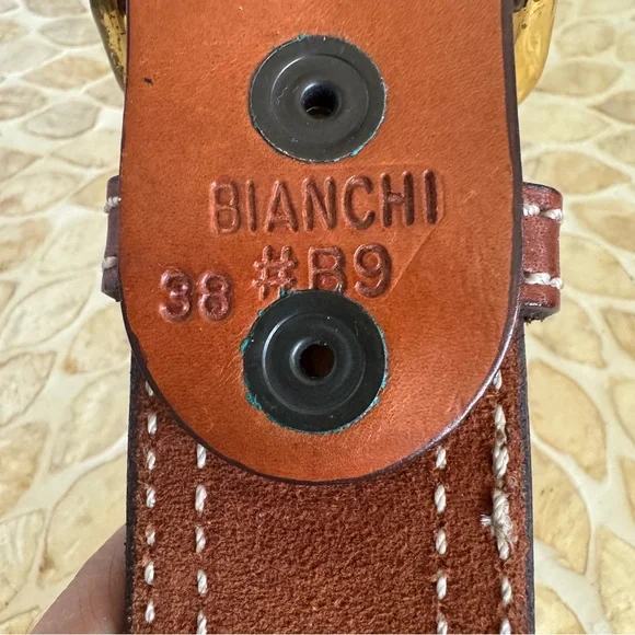 Bianchi Tan Leather Belt with Gold Buckle size 38 - Picture 8 of 8